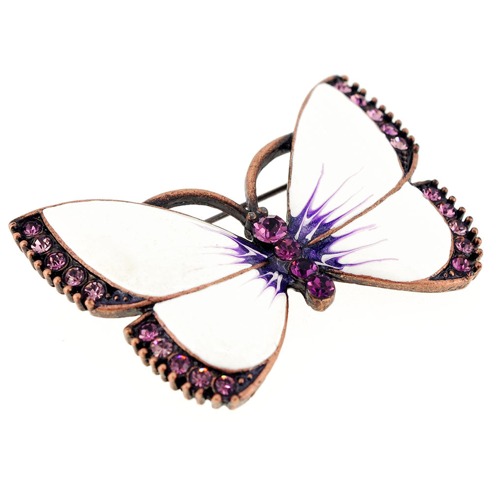 Vintage Style White Butterfly Amethyst Crystal Pin Brooch