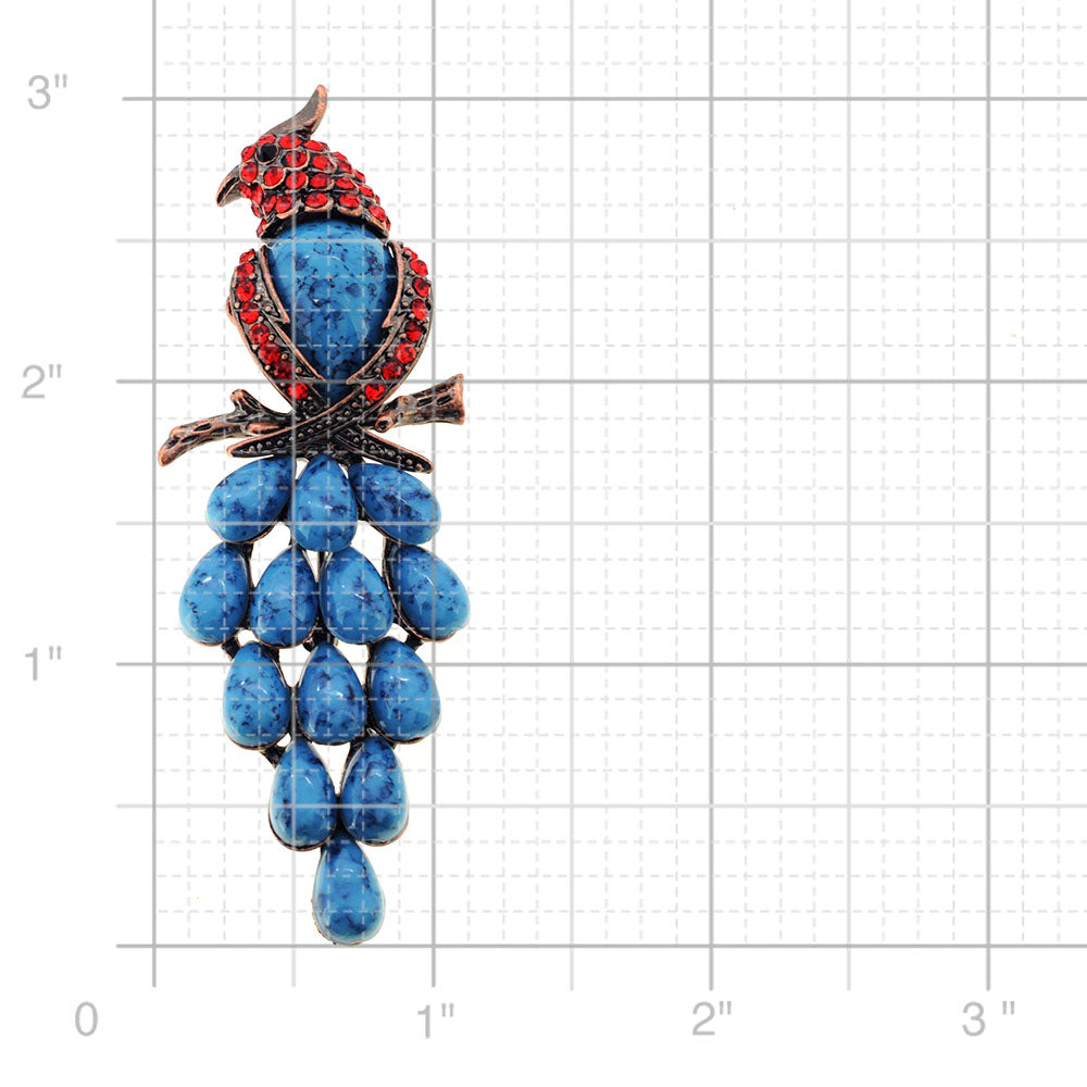 Vintage Ruby Parrot Pin Brooch with Turquoise Gem Drop Stones