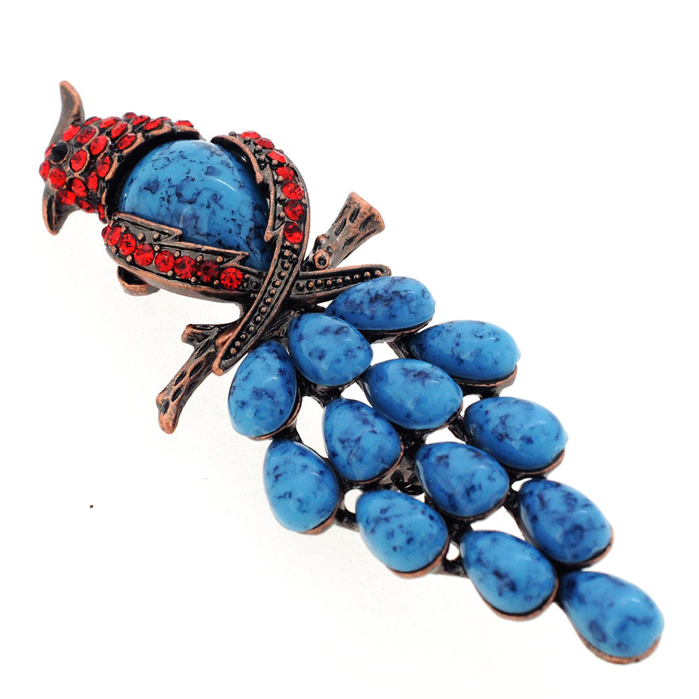 Vintage Ruby Parrot Pin Brooch with Turquoise Gem Drop Stones