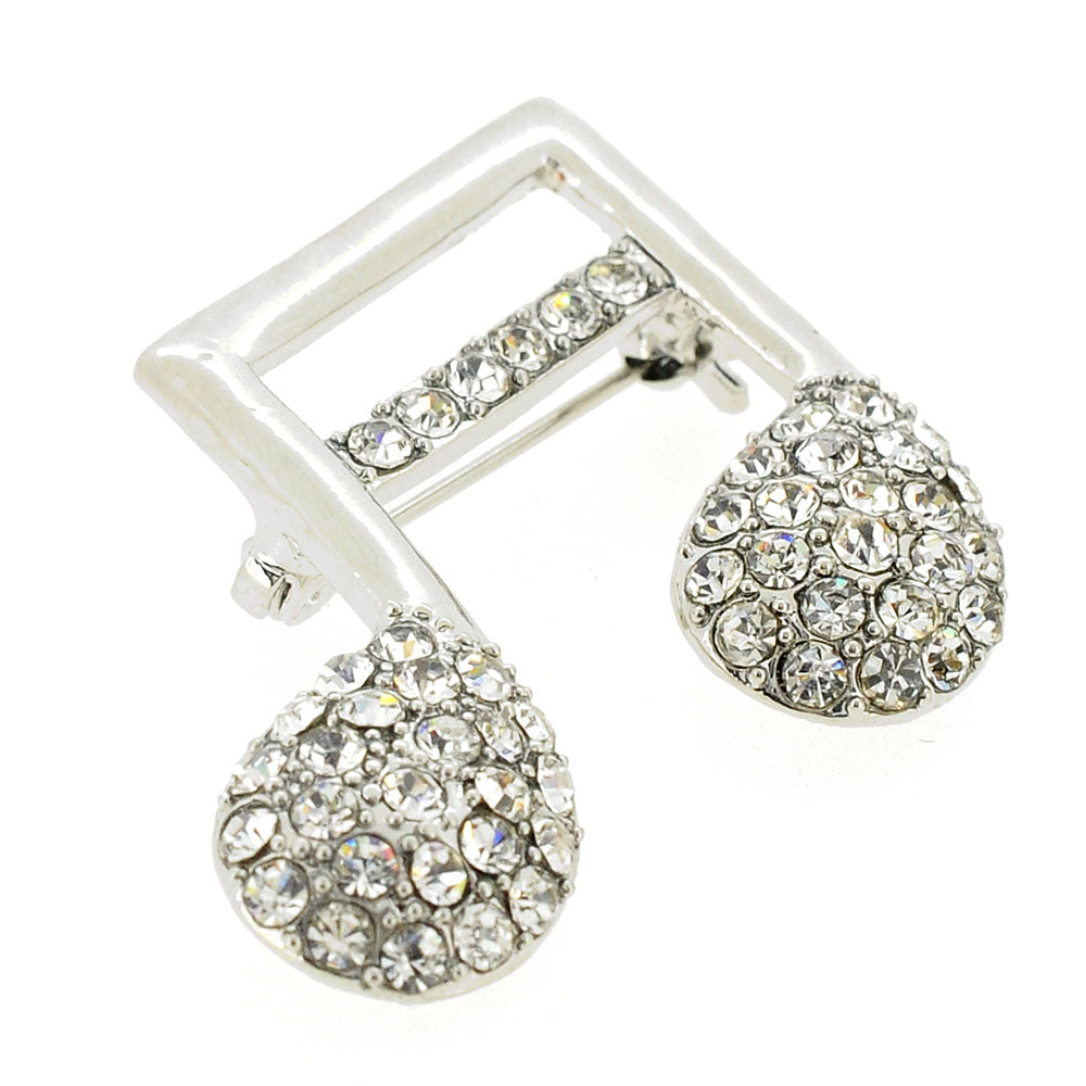 Chrome Music Note Crystal Pin Brooch