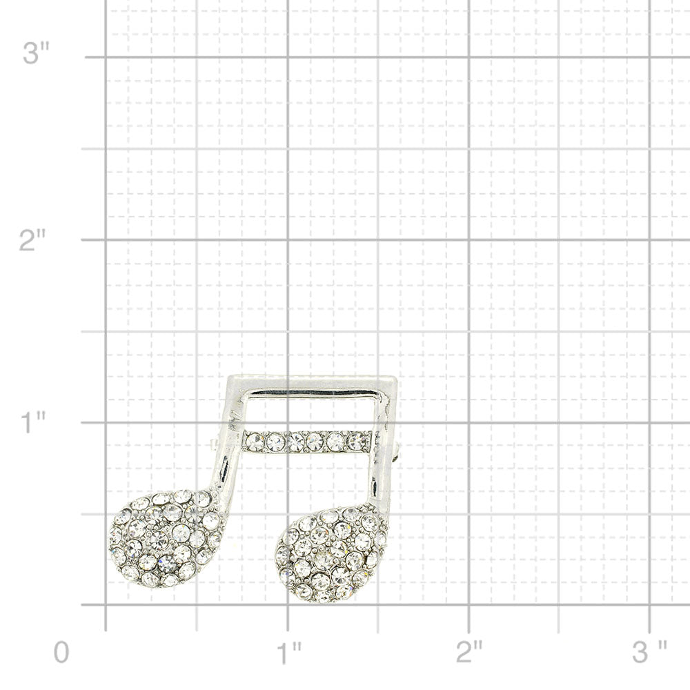 Chrome Music Note Crystal Pin Brooch