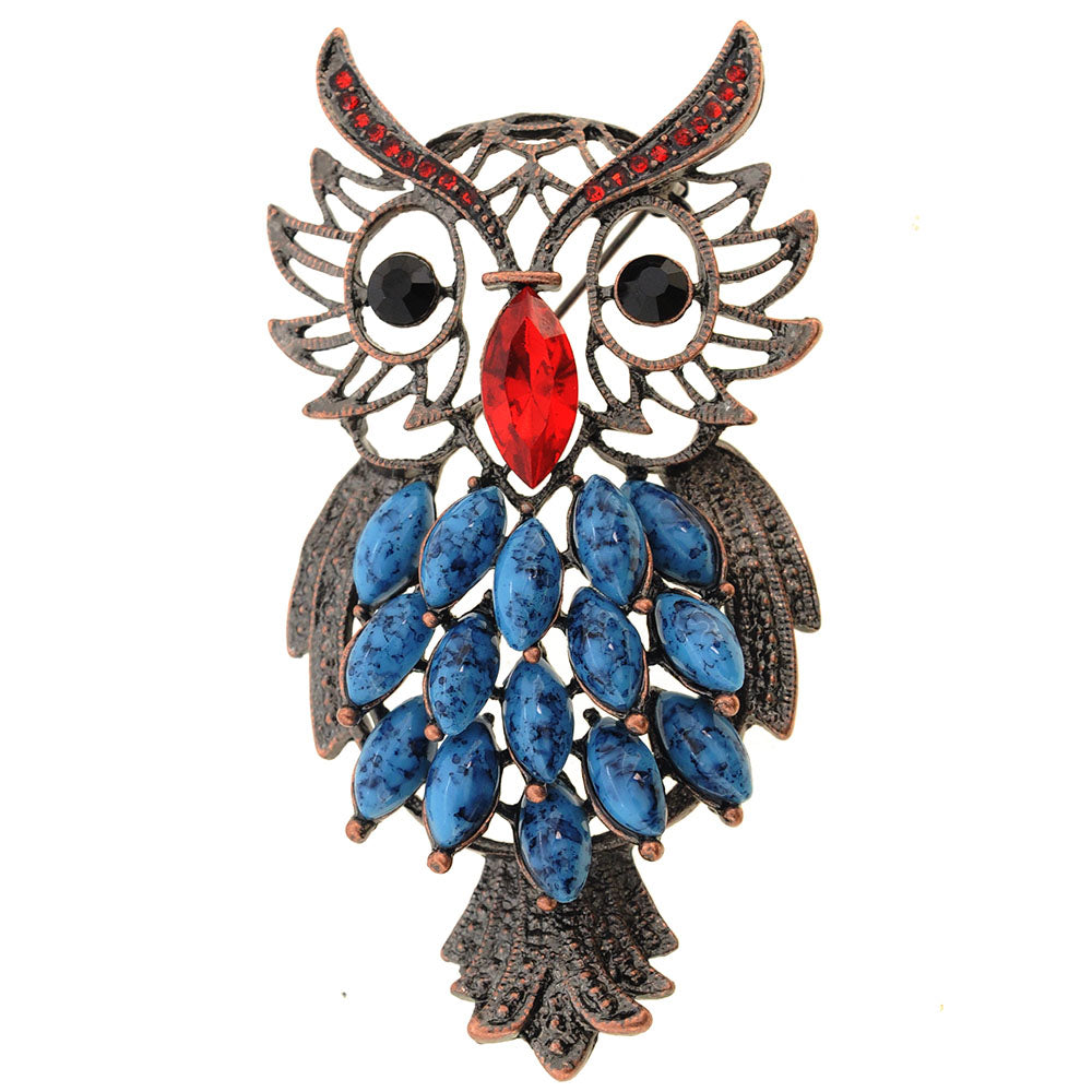 Vintage Turquoise & Ruby Owl Pin Brooch