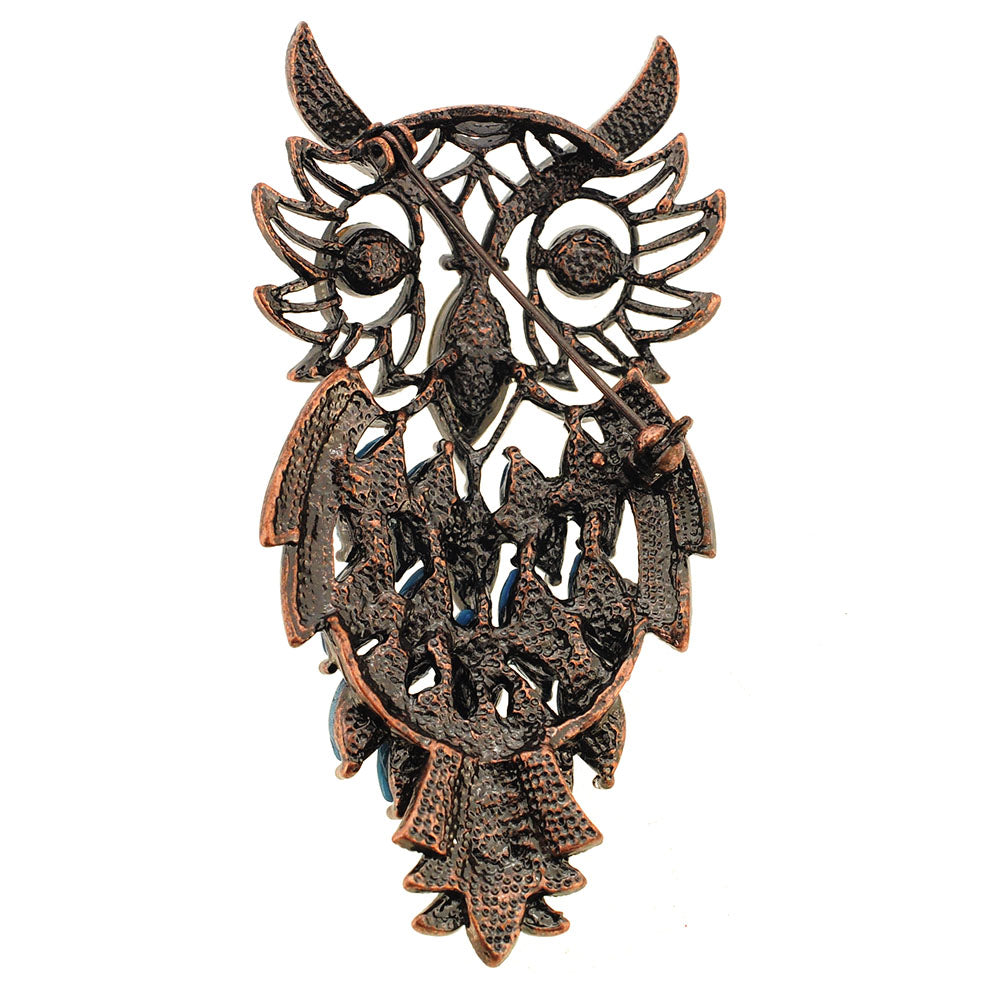 Vintage Style Blue Turquoise Topaz Owl Pin Brooch