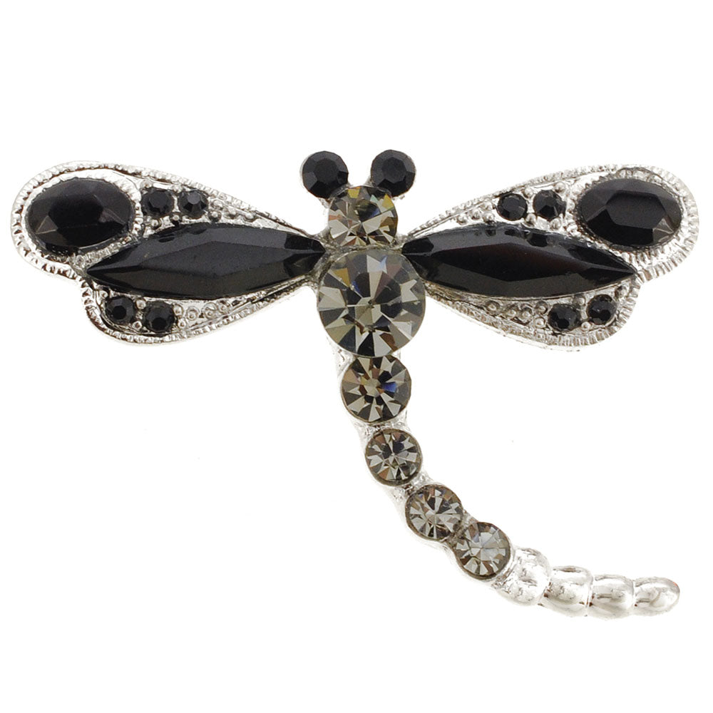 Black Crystal Dragonfly Pin Brooch