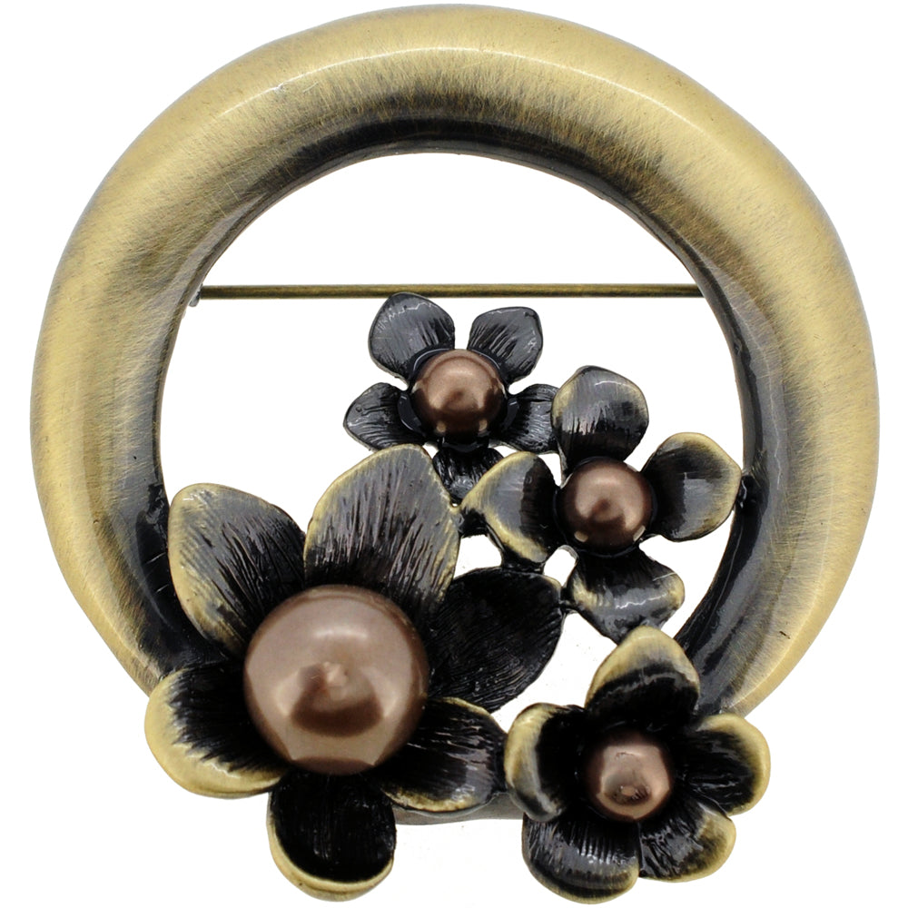 Vintage Style Pearl Brass Flower Wreath Pin Flower Pin Brooch