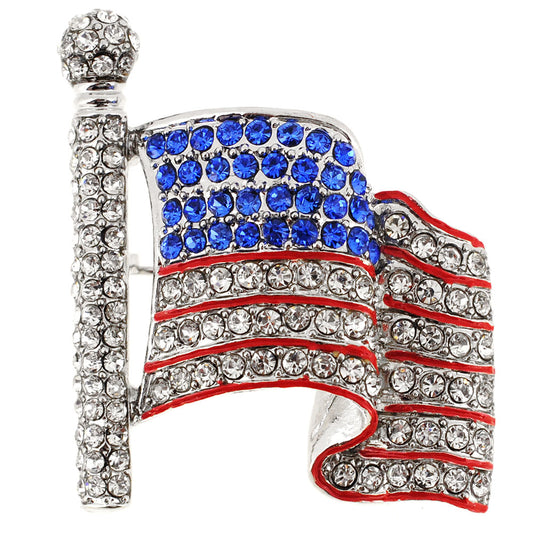 Classic Patriotic American Flag Crystal Pin Brooch