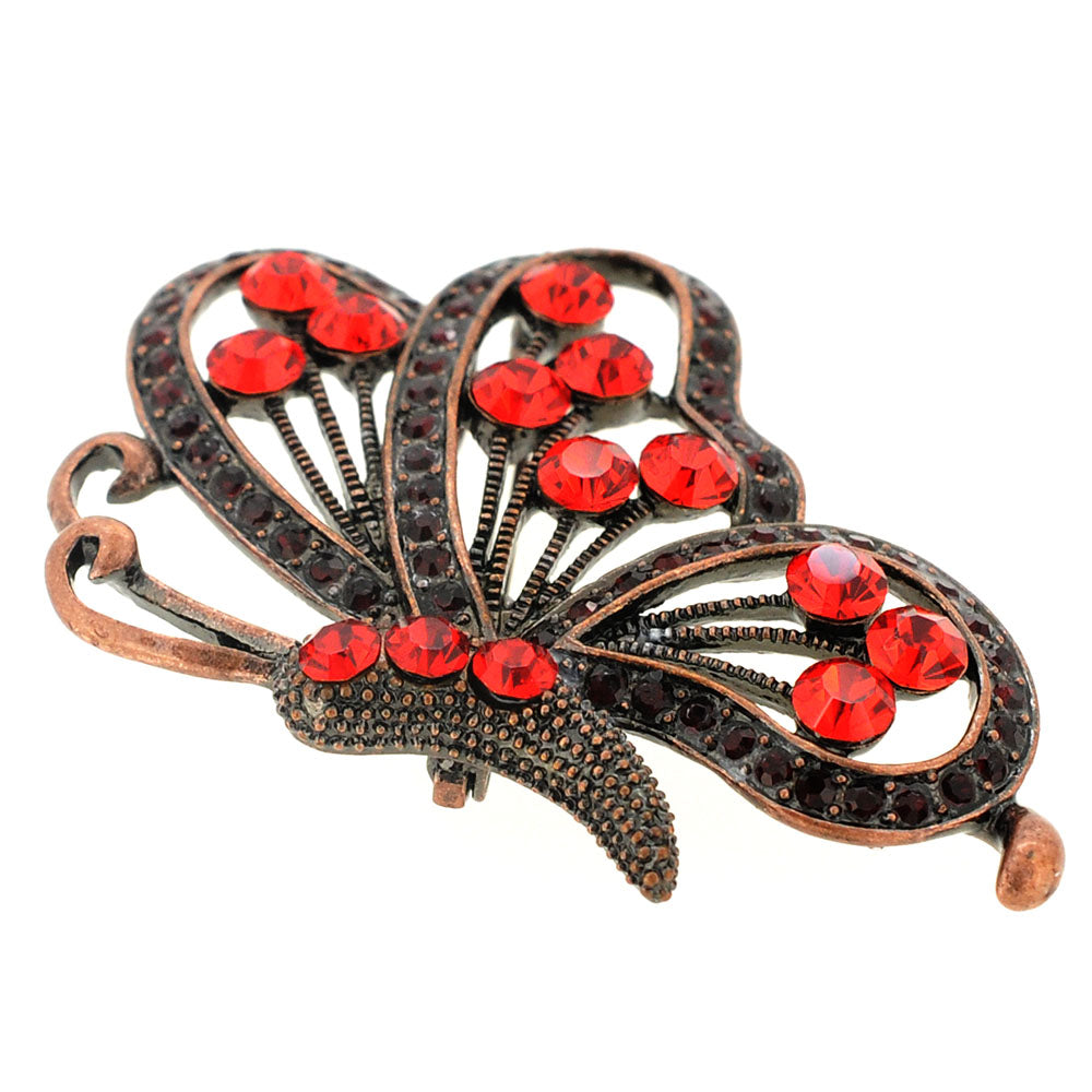 Vintage Style Red Butterfly Crystal Pin Brooch and Pendant
