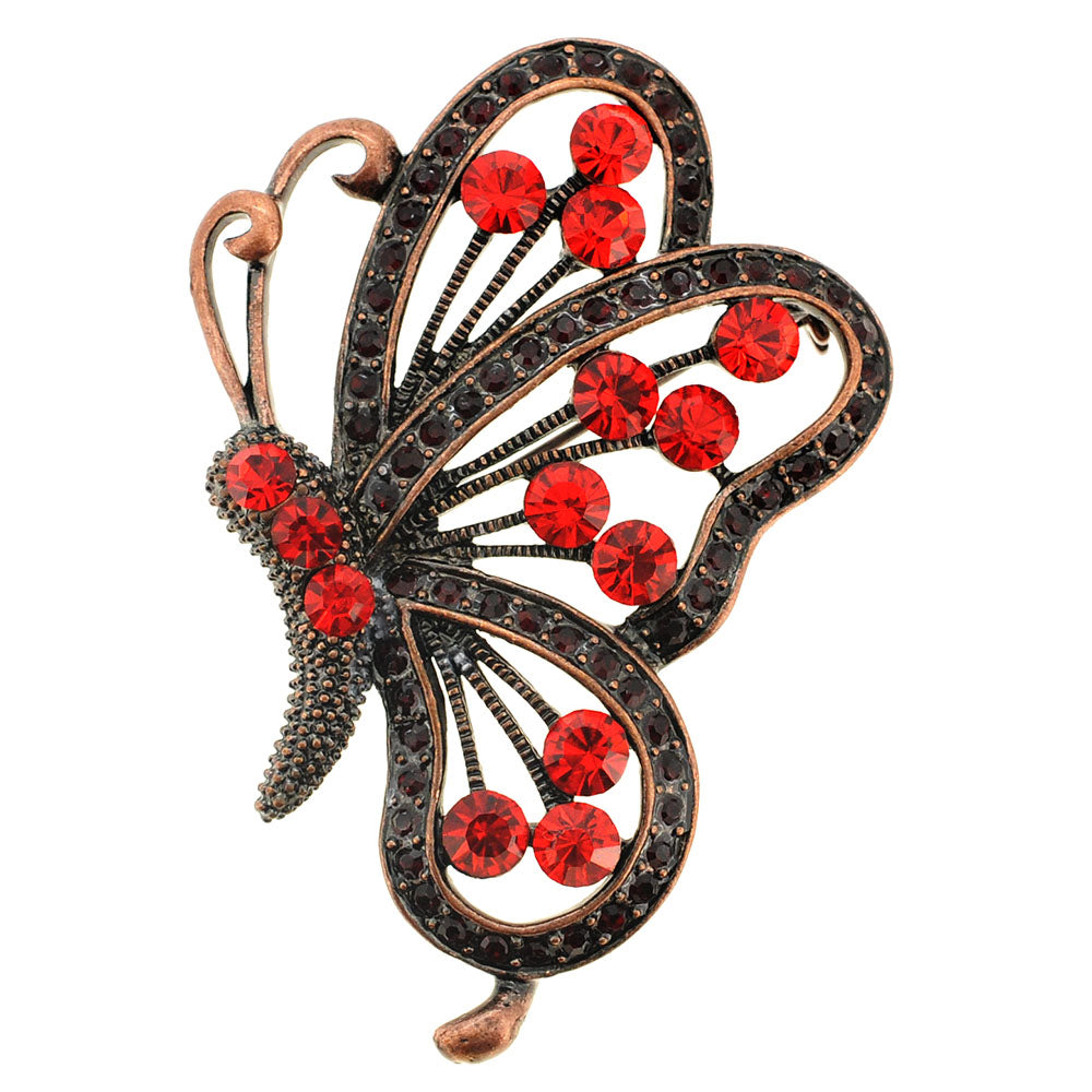 Vintage Style Red Butterfly Crystal Pin Brooch and Pendant