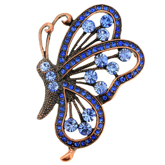 Vintage Style Blue Flying Butterfly Sapphire Crystal Pin Brooch and Pendant