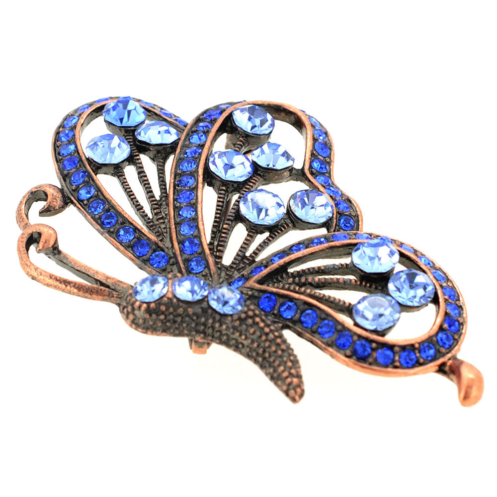 Vintage Style Blue Flying Butterfly Sapphire Crystal Pin Brooch and Pendant