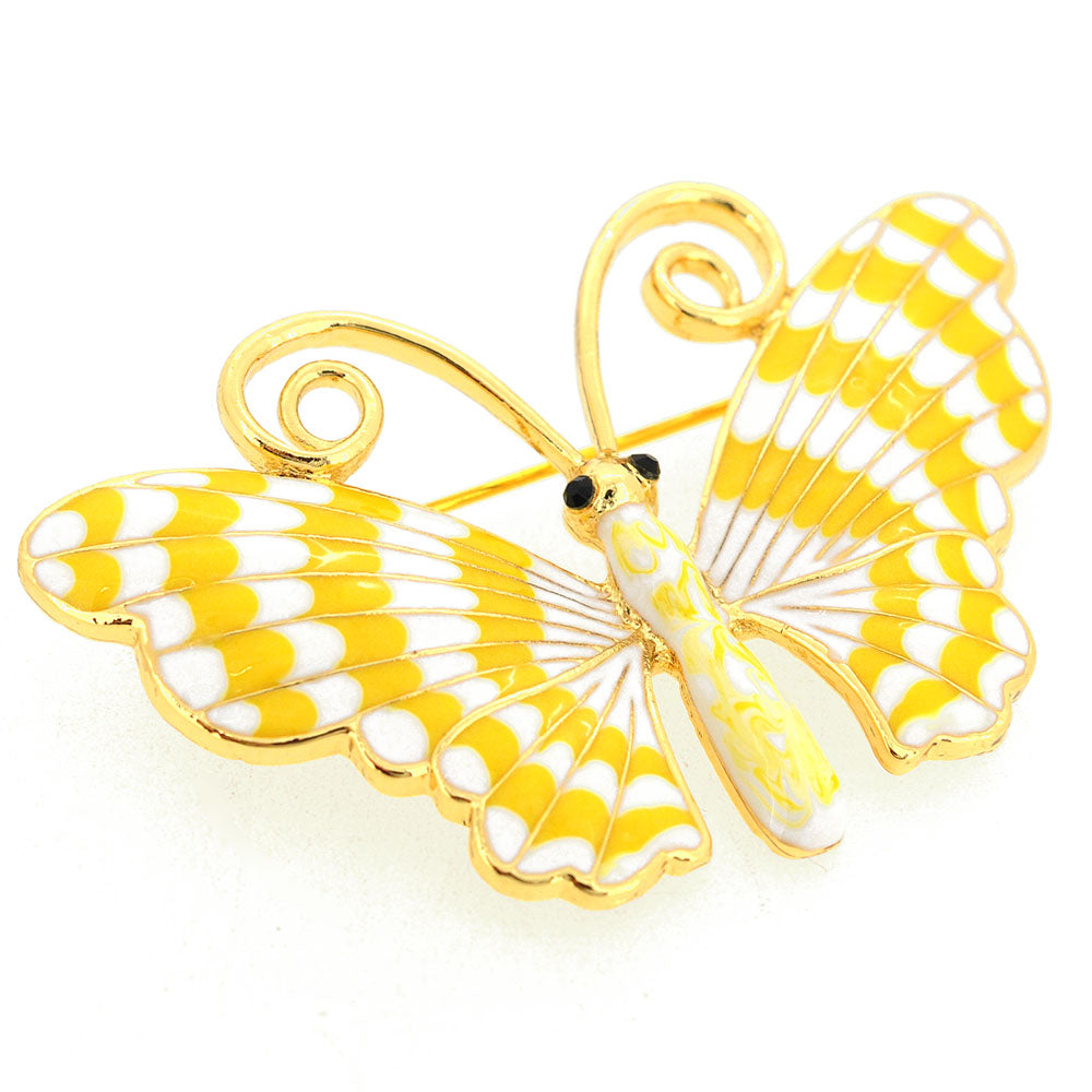 White Yellow Enamel Butterfly Pin Brooch