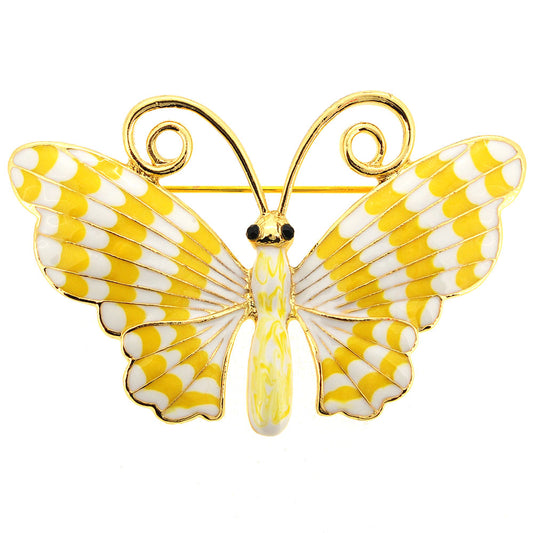 White Yellow Enamel Butterfly Pin Brooch