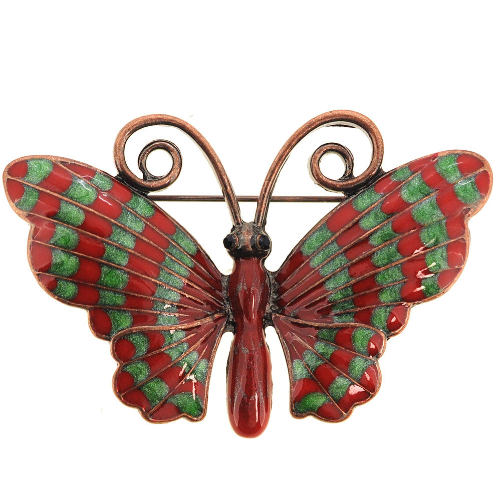 Red Green Enamel Butterfly Pin brooch