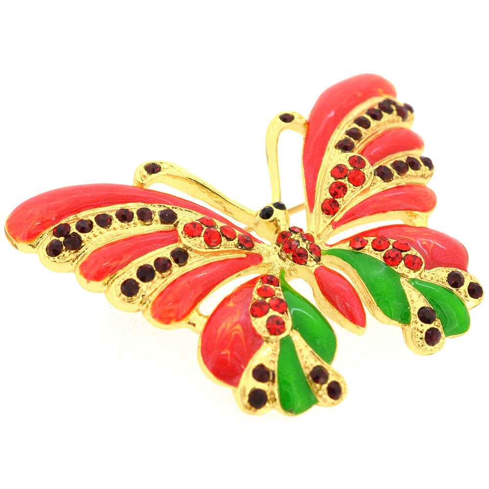 Red Enamel Butterfly Pin Brooch