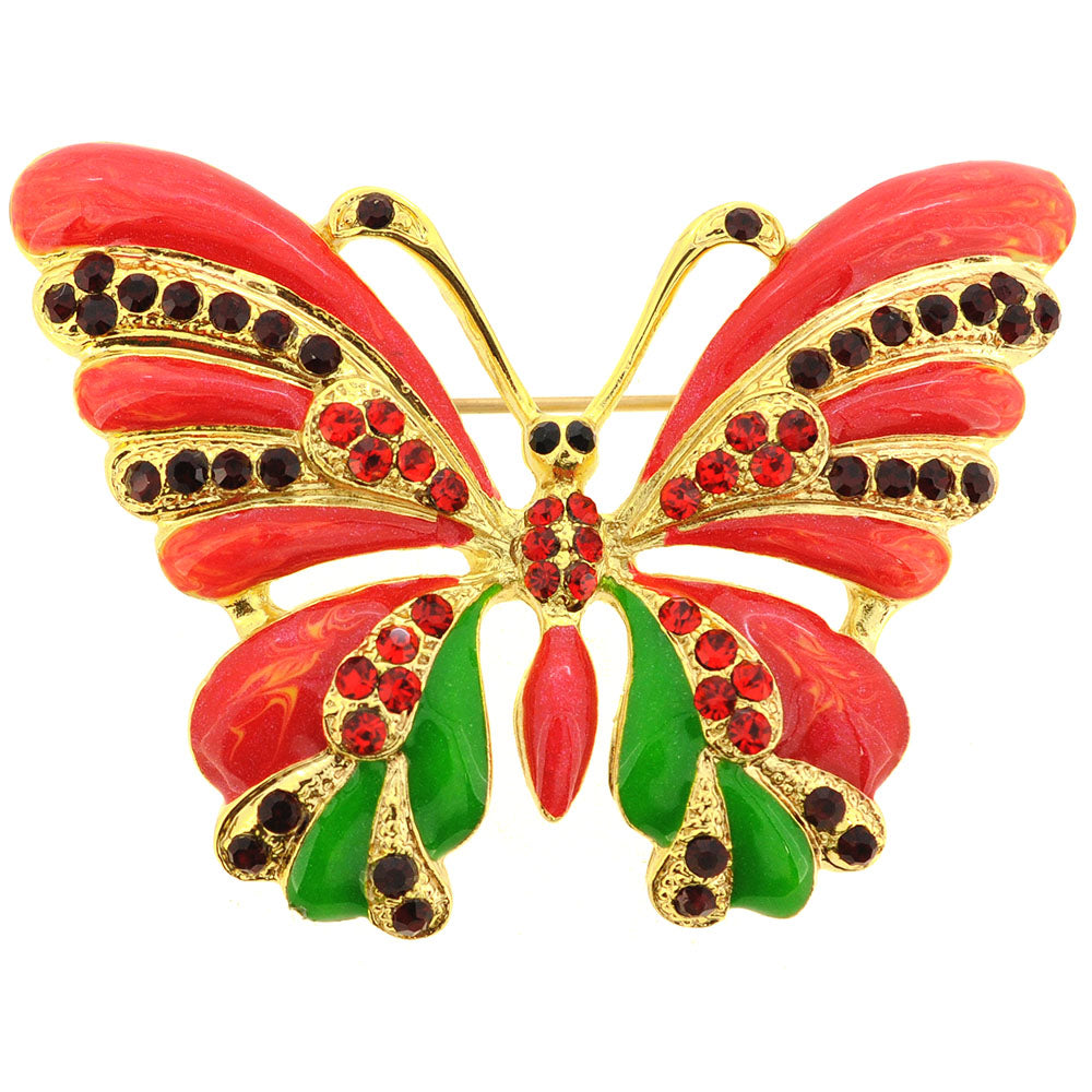 Red Enamel Butterfly Pin Brooch