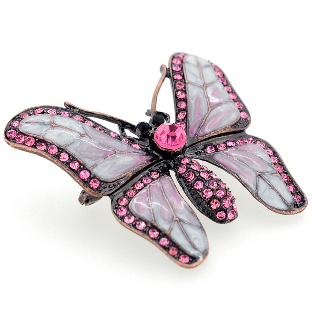 White Pink Butterfly Crystal Pin Brooch