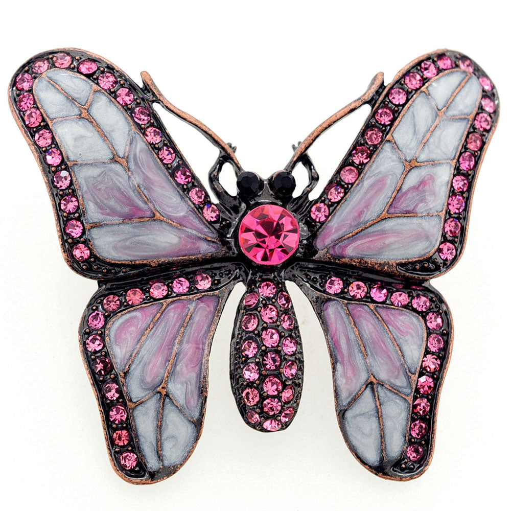 White Pink Butterfly Crystal Pin Brooch