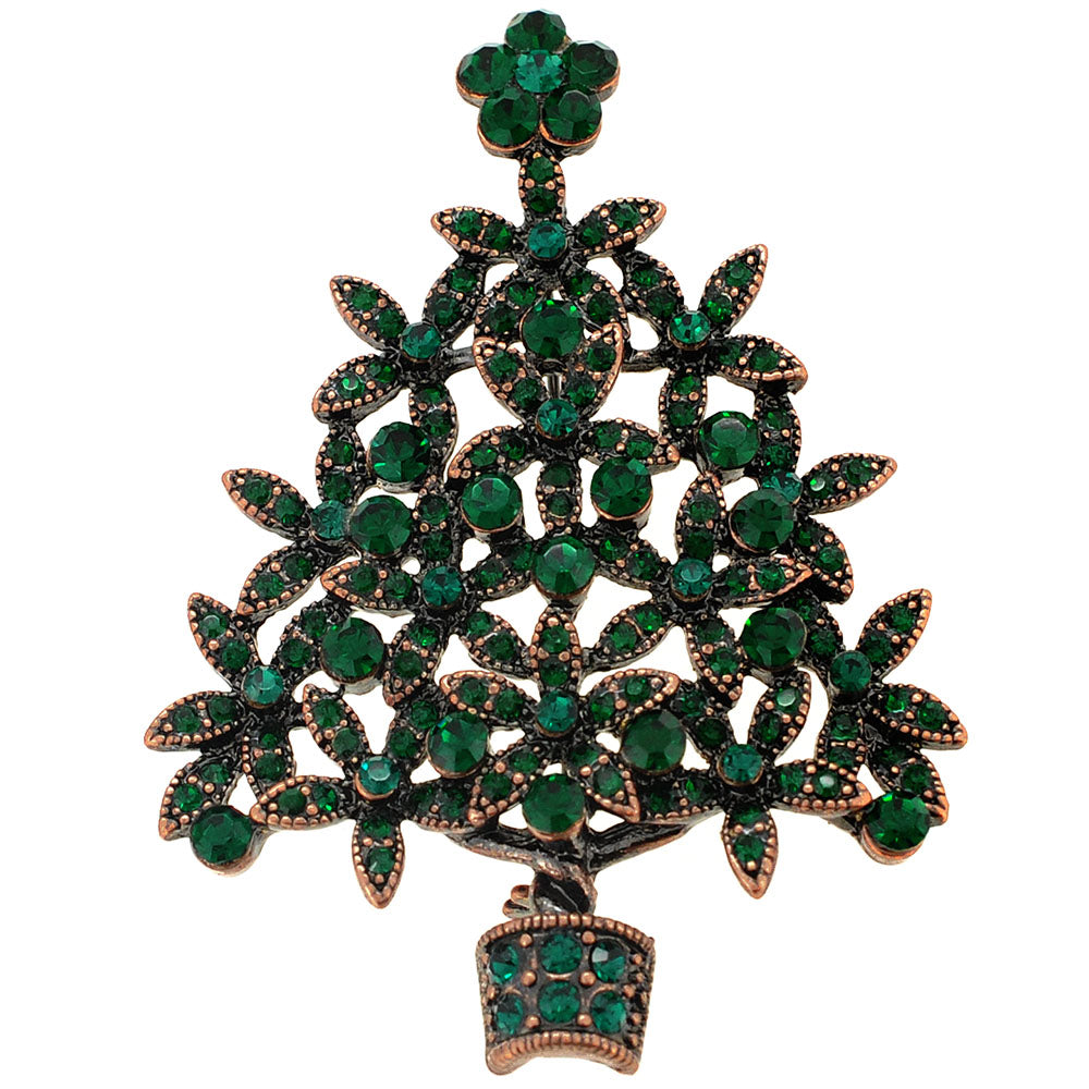 Emerald Green Christmas Tree Crystal Pin Brooch
