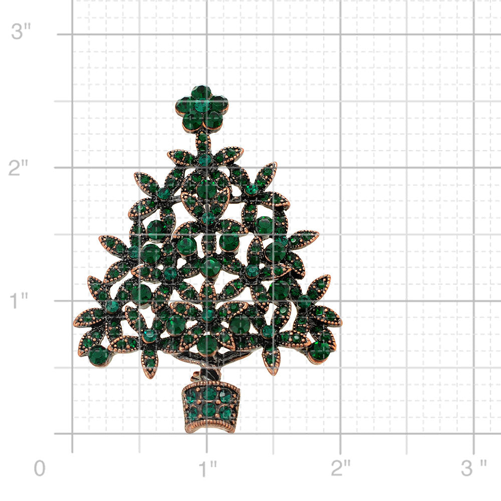Emerald Green Christmas Tree Crystal Pin Brooch