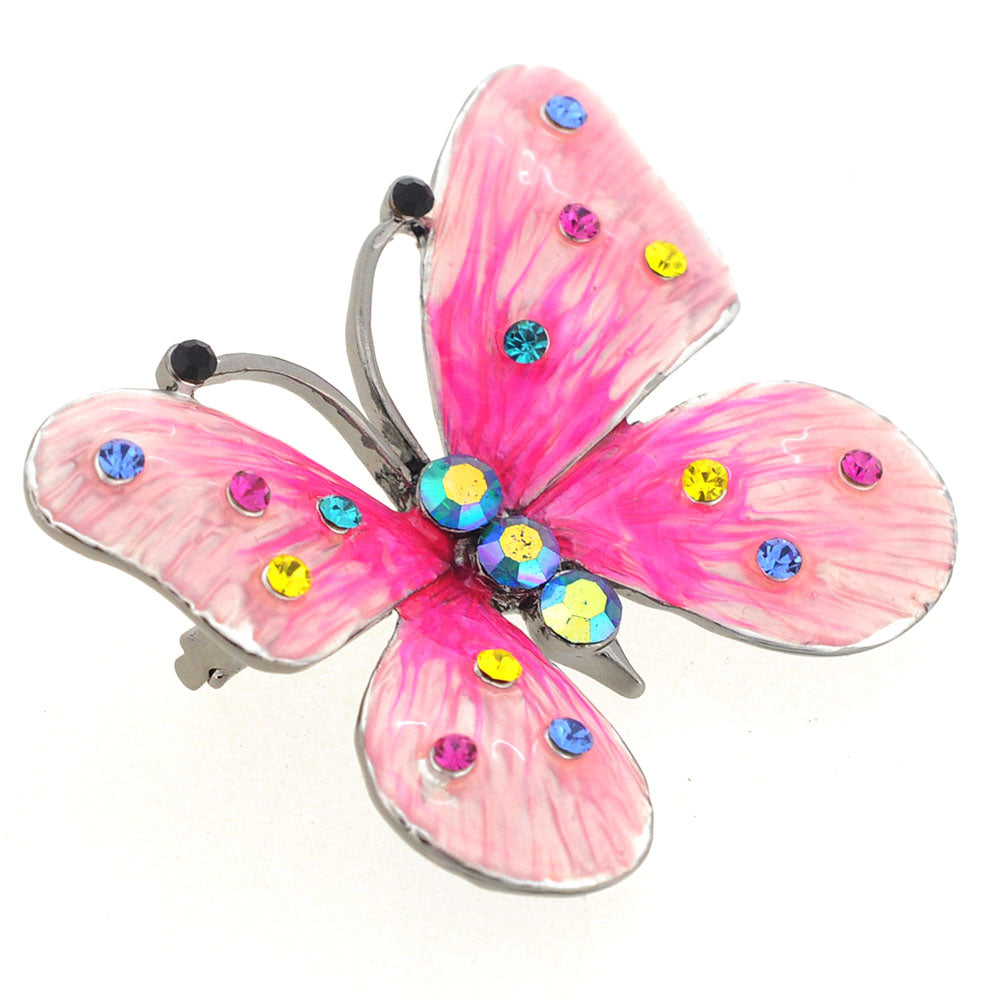 Light Pink Rainbow Butterfly Crystal Brooch Pin