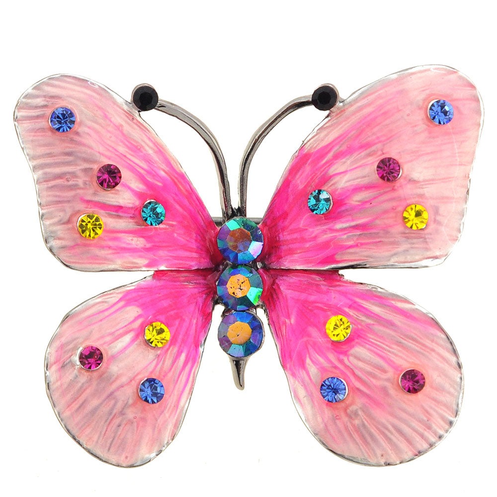 Light Pink Rainbow Butterfly Crystal Brooch Pin
