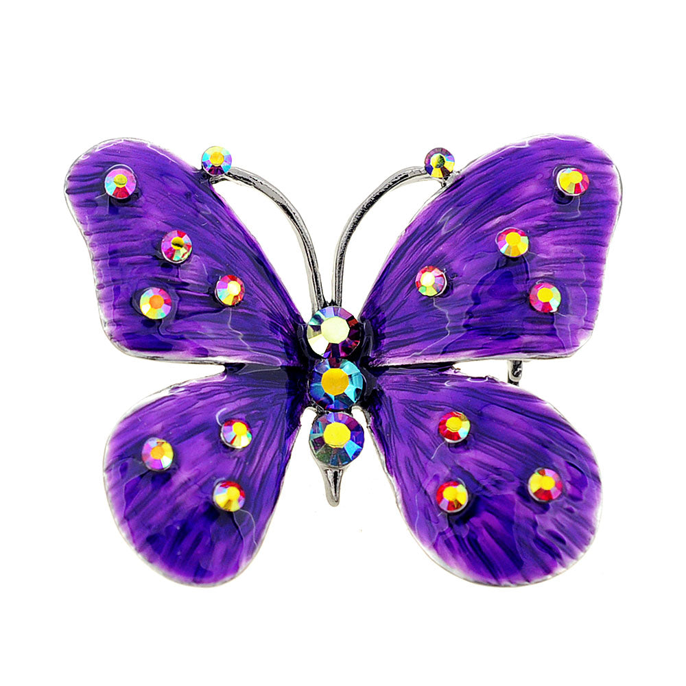 Purple Enamel Butterfly Pin Brooch and Pendant