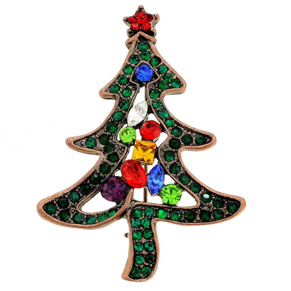 MultiColor Cartoon Christmas Tree Crystal Pin Brooch