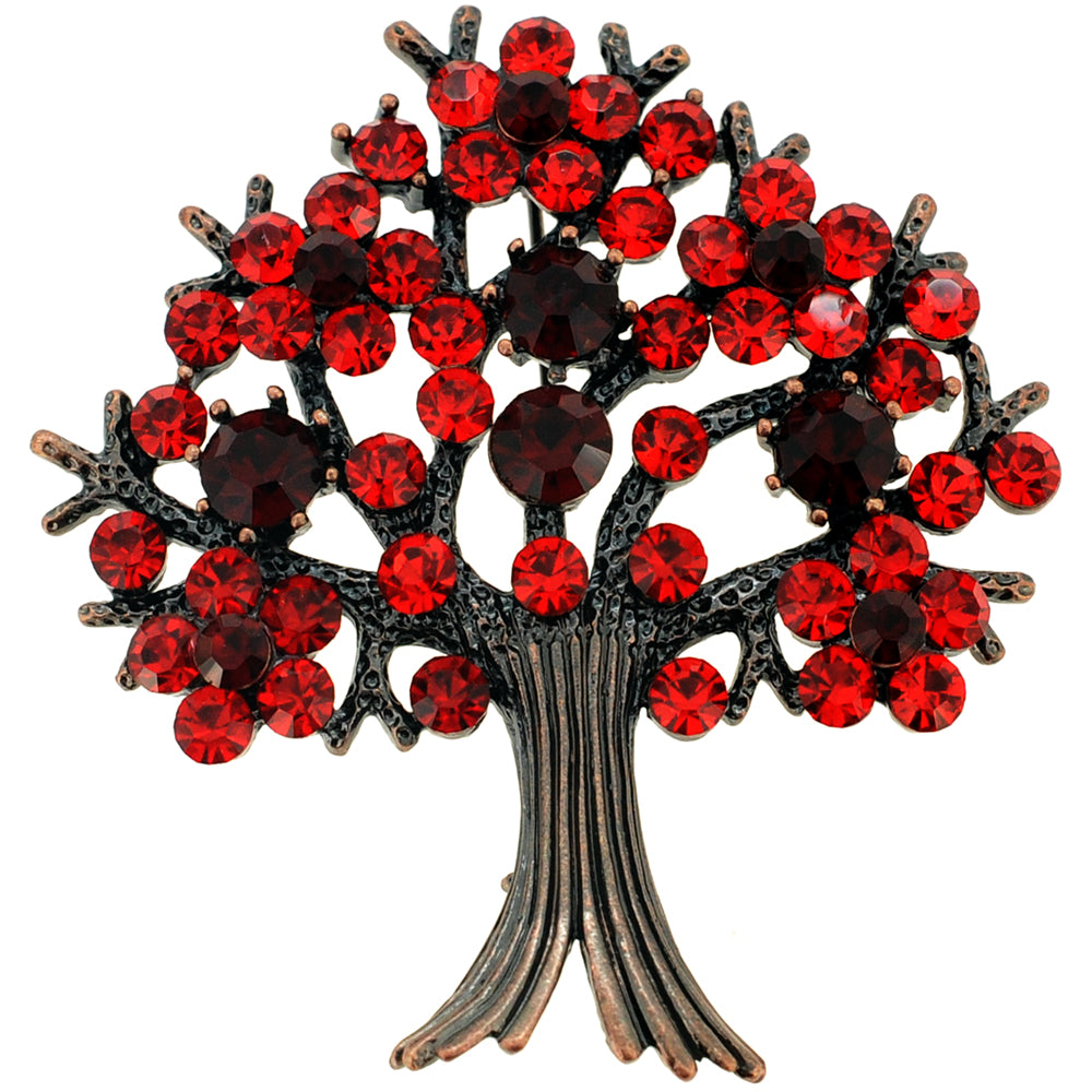 Red Tree-in-Full-Bloom Crystal Pin Brooch