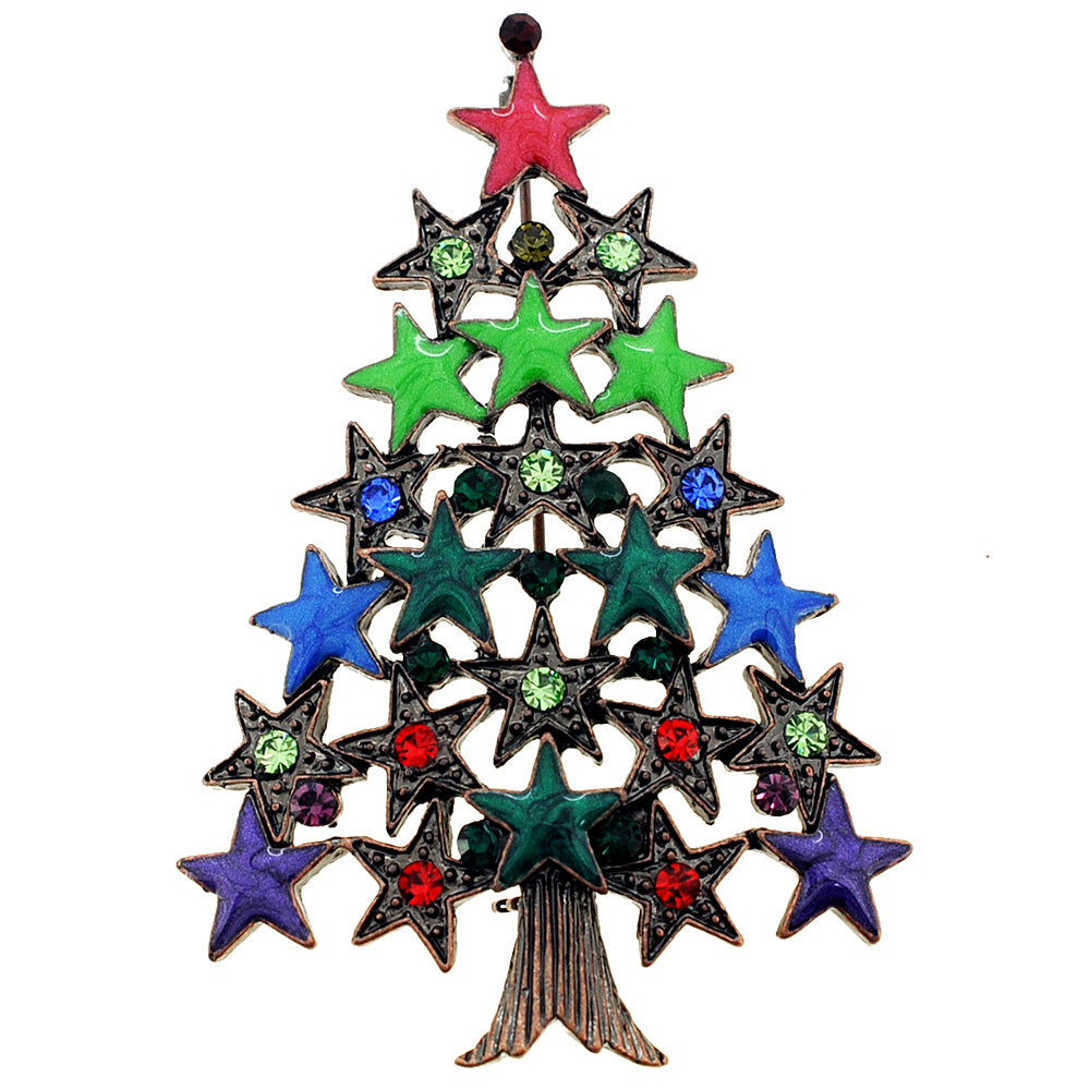 MultiColor Star Christmas Tree Pin Brooch