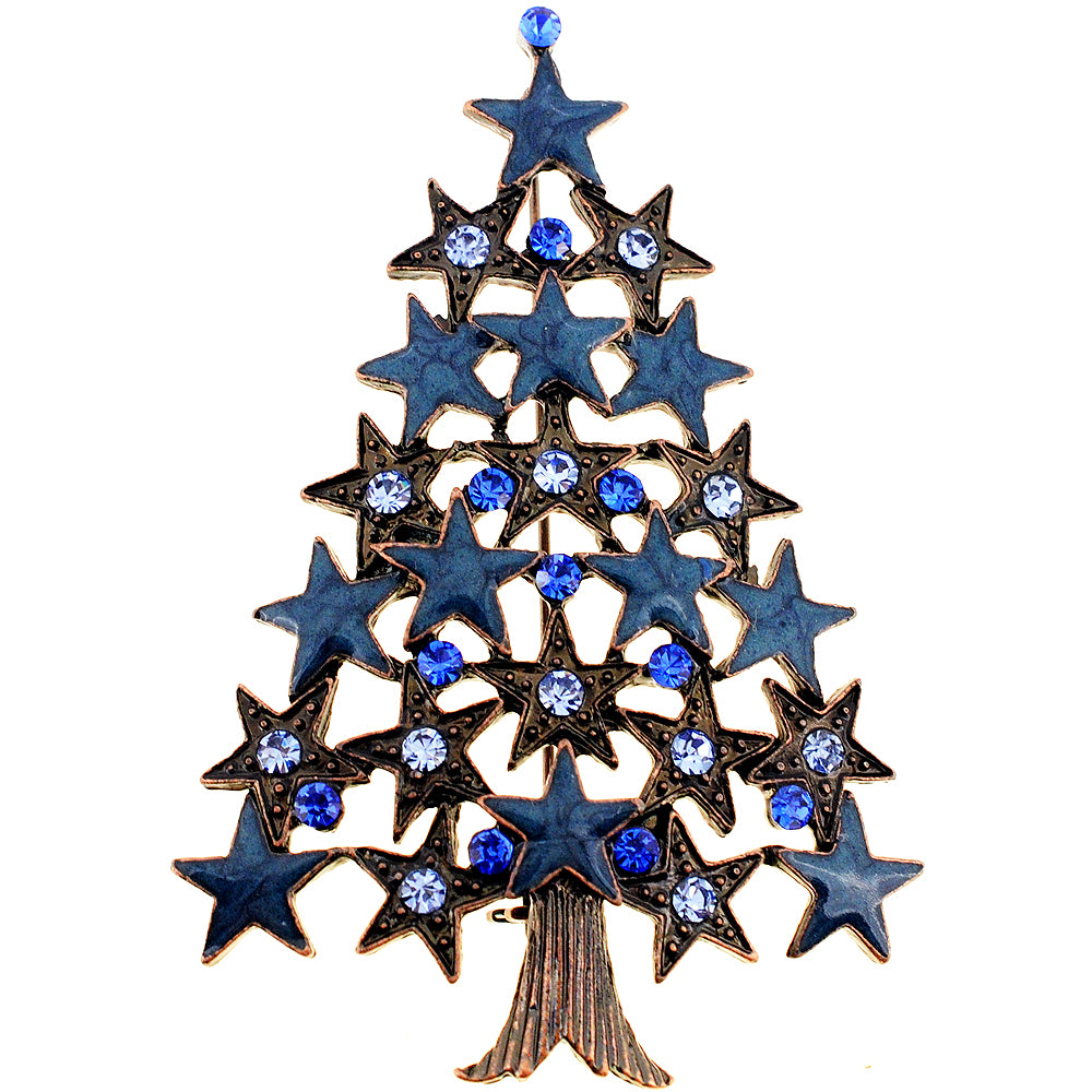 Montana Blue Star Christmas Tree Crystal Pin Brooch