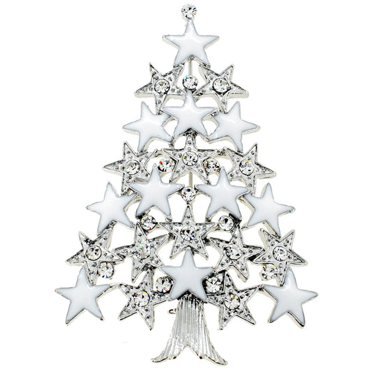 Chrome Christmas Tree with Star Crystal Pin Brooch