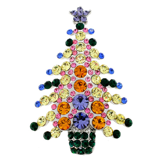 MultiColor Christmas Tree Crystal Pin Brooch