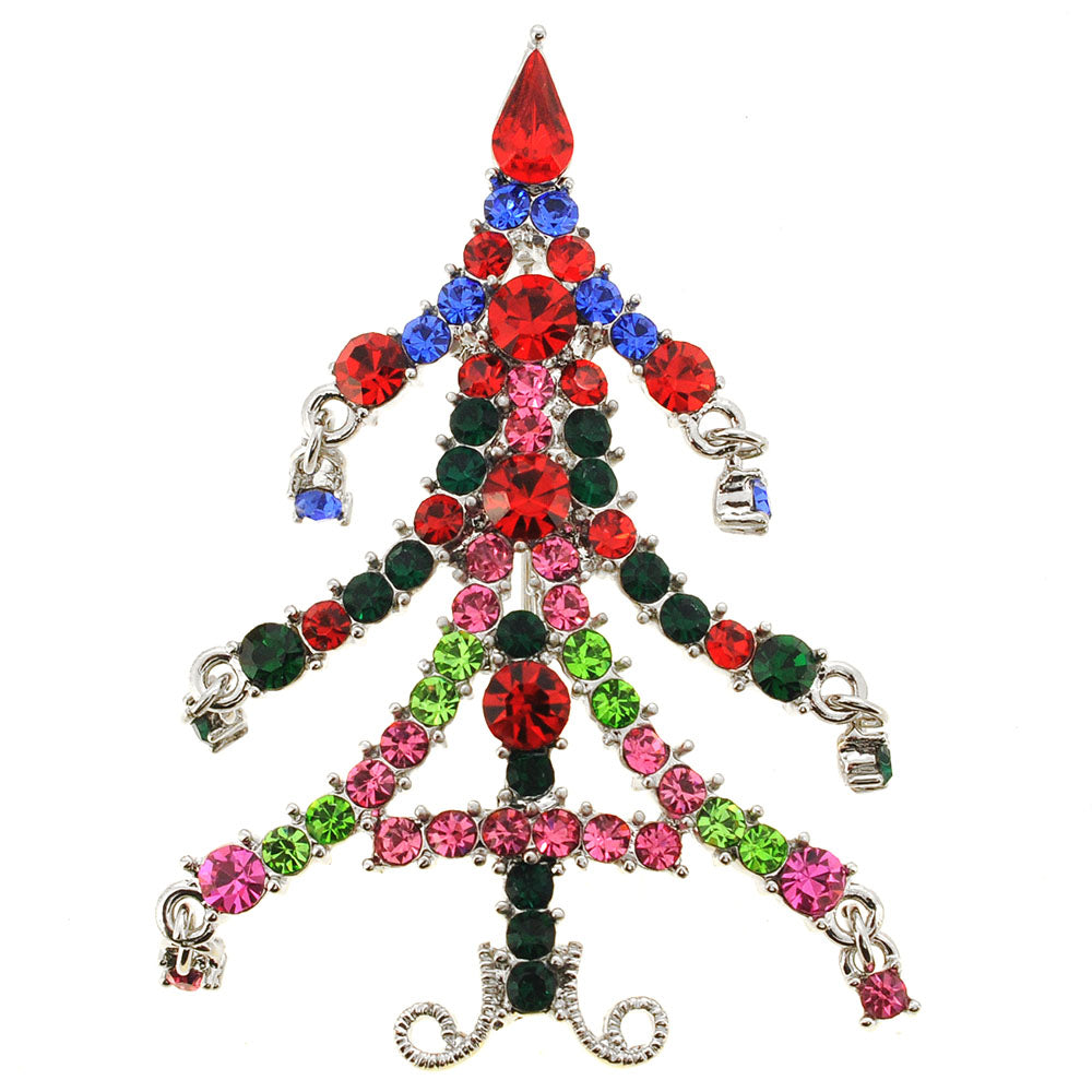 MultiColor Crystal Christmas Tree Pin Brooch