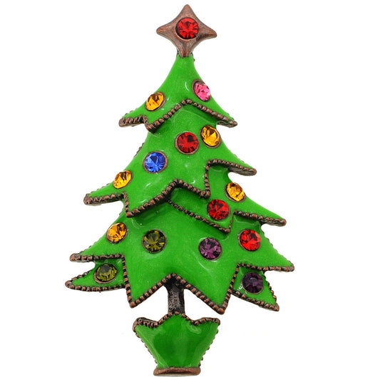 Green Christmas Tree Crystal Pin Brooch