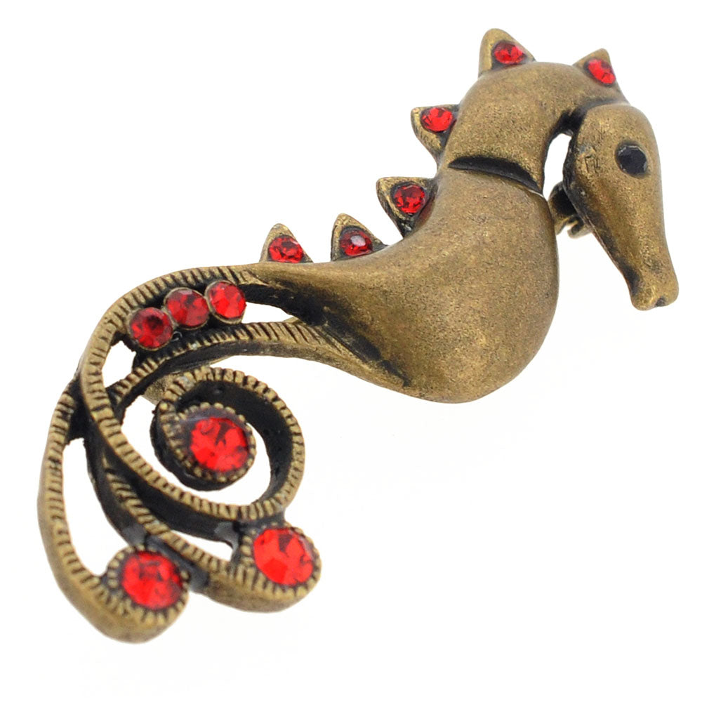 Vintage Red Seahorse Crystal Pin Brooch