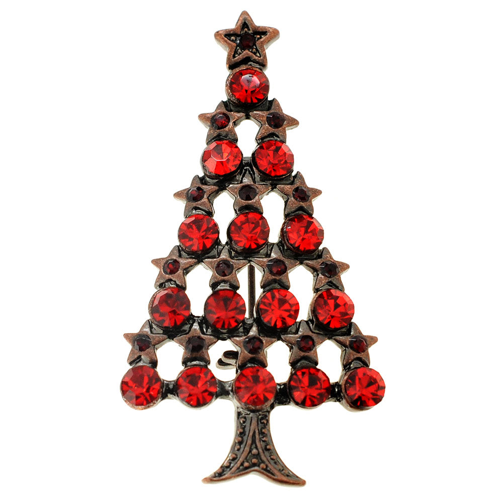 Red Christmas Tree Crystal Pin Brooch