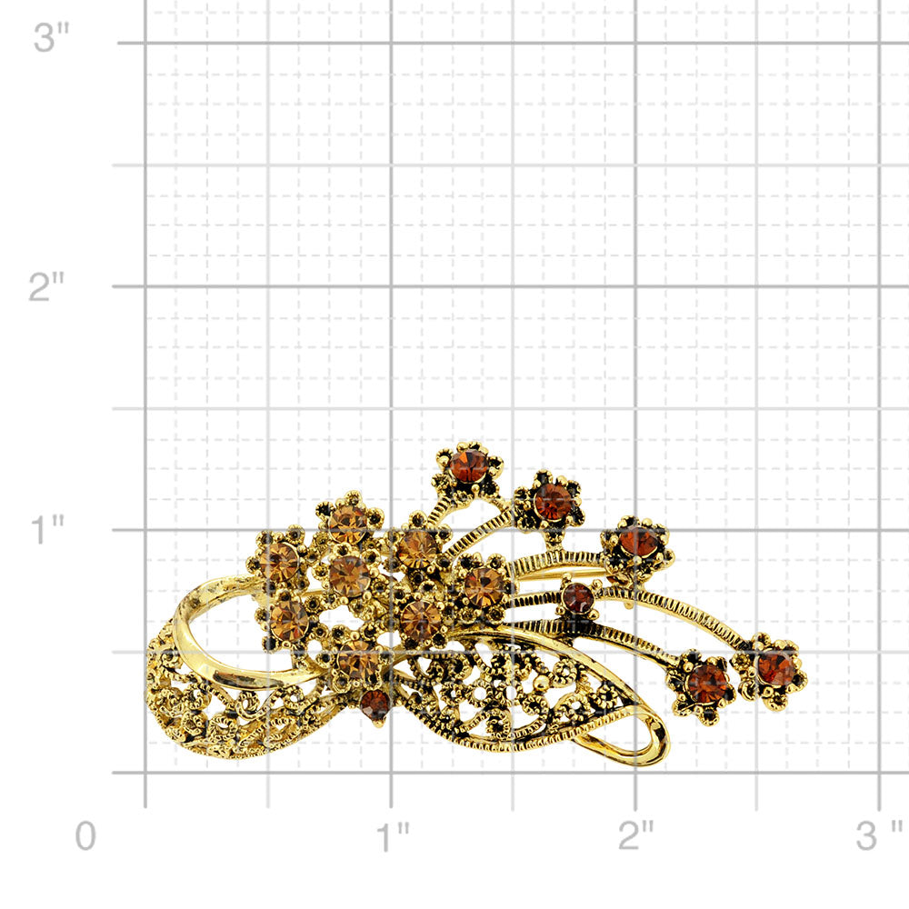 Golden Flower Basket Crystal Pin Brooch