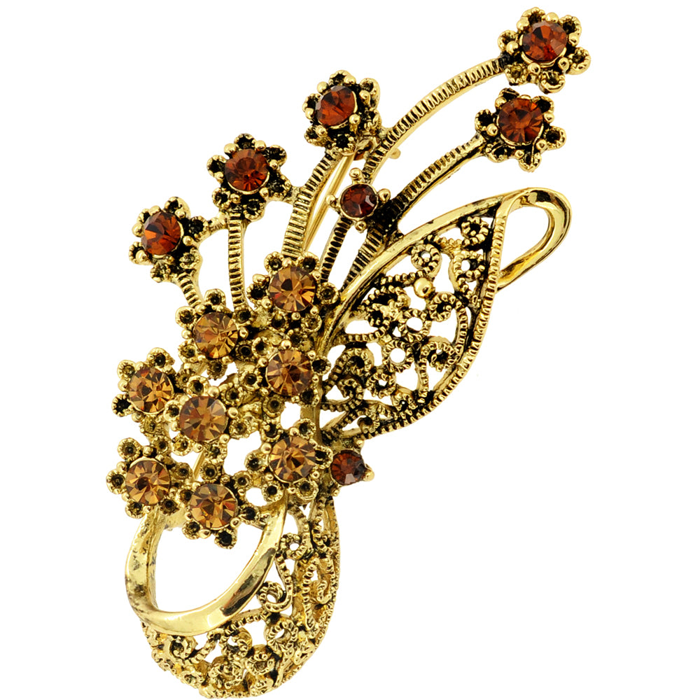 Golden Flower Basket Crystal Pin Brooch