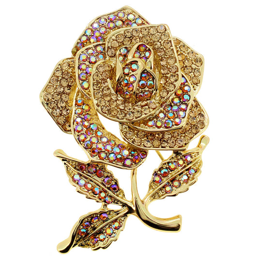 Golden Topaz Crystal Rose Pin Brooch