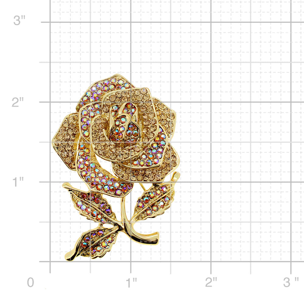 Golden Topaz Crystal Rose Pin Brooch