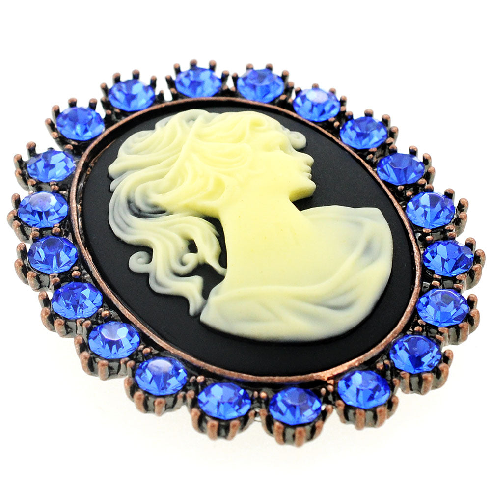 Blue Cameo Crystal Pin Brooch and Pendant