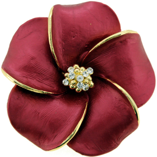 Plum Red Hawaiian Plumeria Flower Swarovski Crystal  Pin Brooch and Pendant