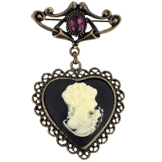 Vintage Amethyst Crystal Cameo Pin Brooch