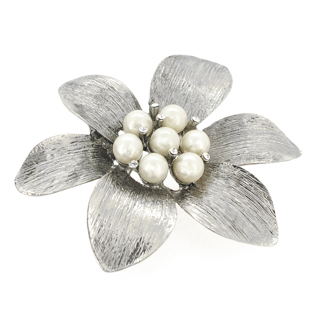 Silver Pearl Flower Pin Brooch