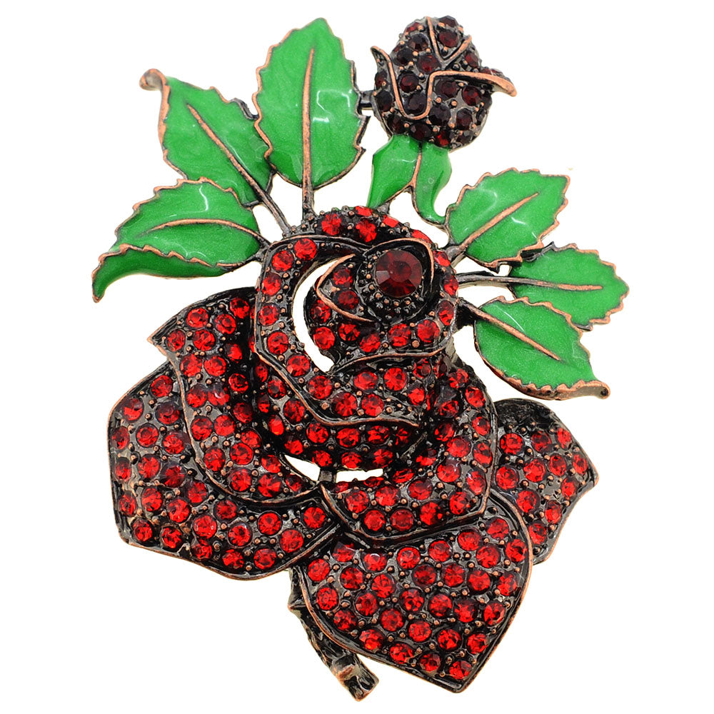 Red Rose Crystal Flower Pin Brooch