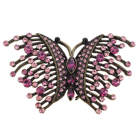 Amethyst Purple Wiry Butterfly Crystal Pin Brooch