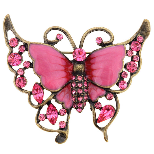 Pink Butterfly Crystal Brooch Pin