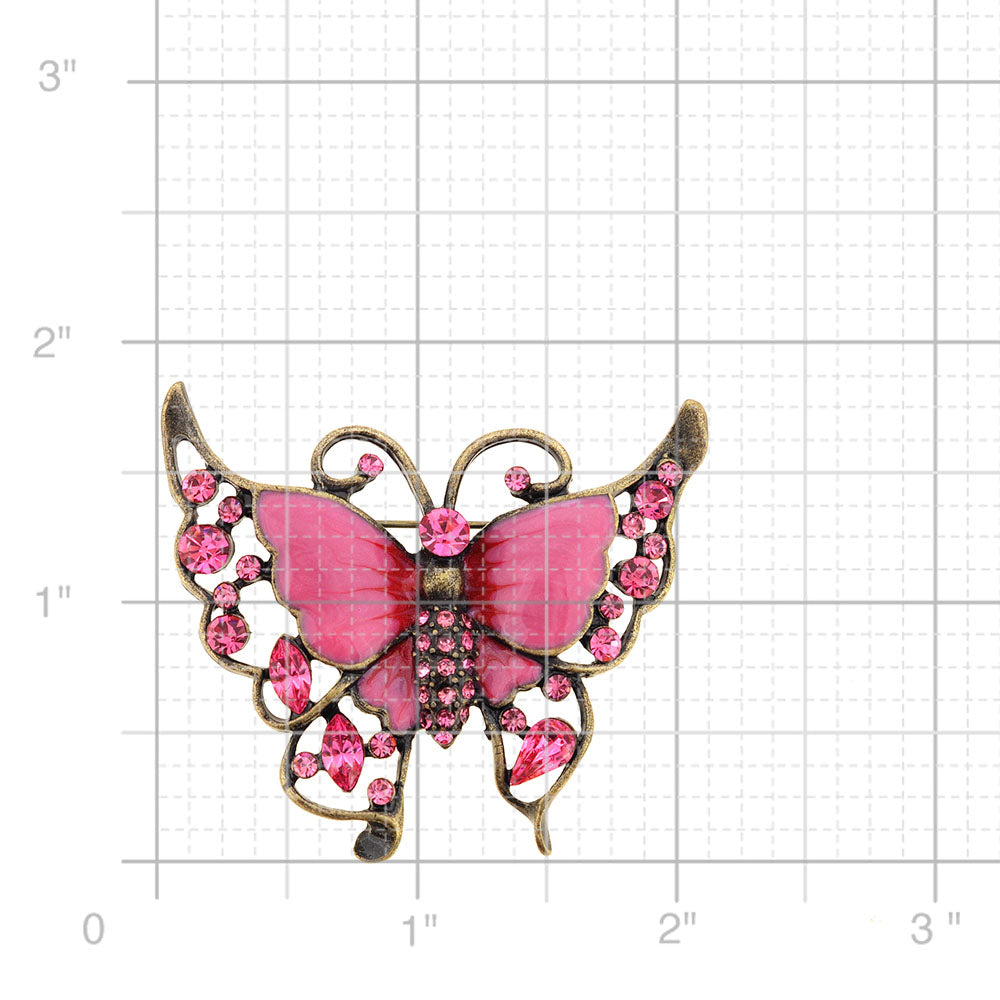 Pink Butterfly Crystal Brooch Pin