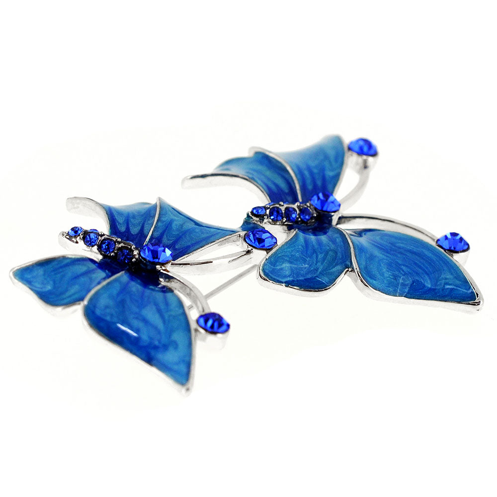 Blue Butterfly Couple Crystal Pin Brooch