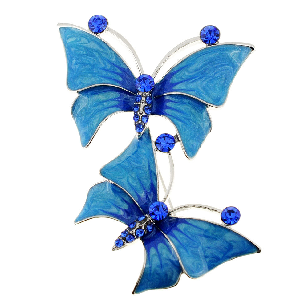 Blue Butterfly Couple Crystal Pin Brooch